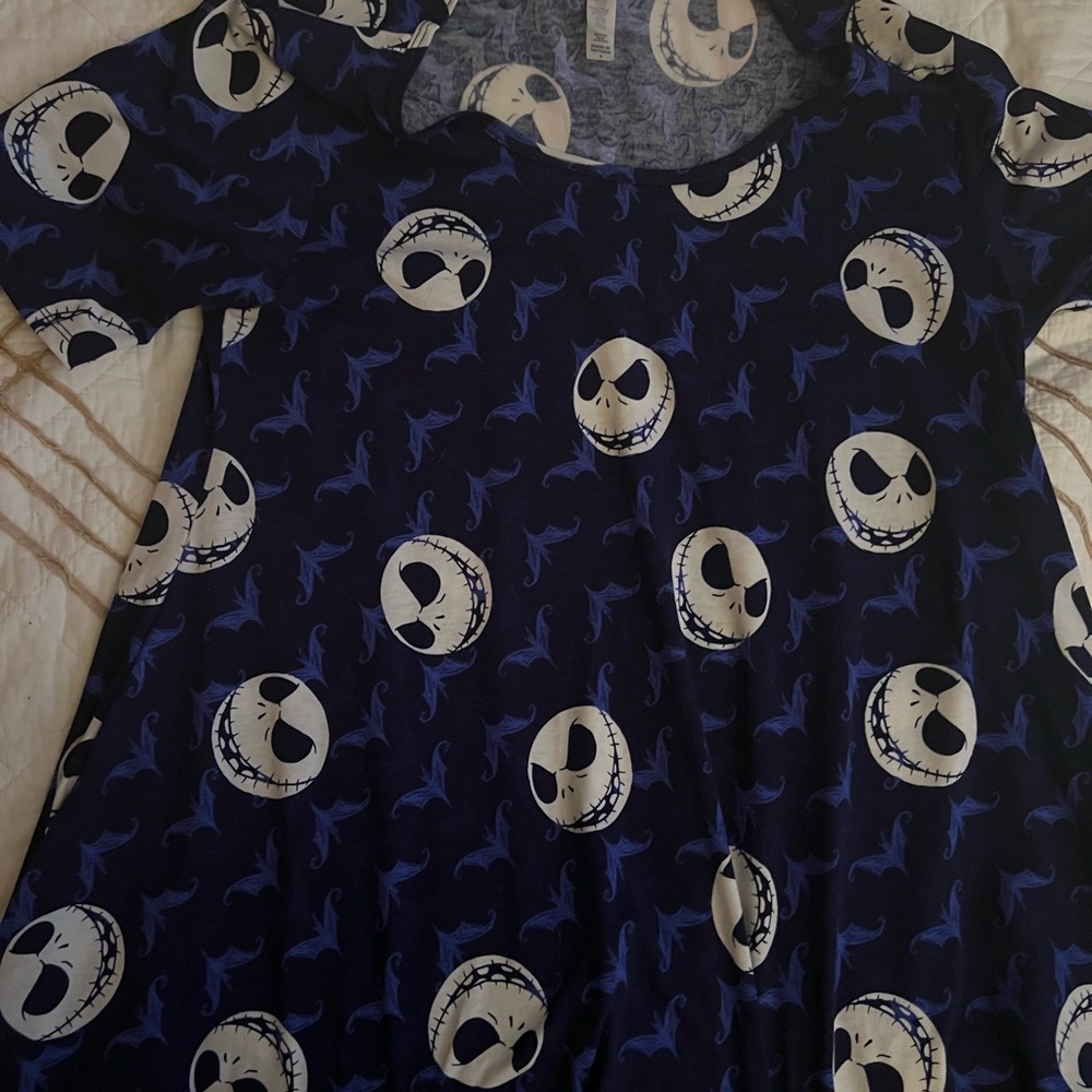 A navy and white “Nightmare Before Christmas” shirt